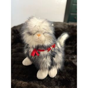 Vintage Gray White Fluffy Persian Cat 18” Tall Plush! Realistic Kitty Beautiful